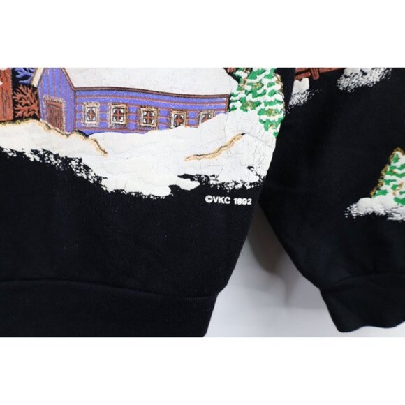 Vintage 90s Medium Faded All Over Print Christmas Crewneck Sweatshirt USA - Picture 7 of 11